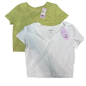 Wild Fable Bundle of 2 V Neck Short Sleeve Crop Tops. NWT. FLAW. Women’s Large